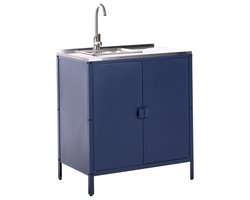 BELIANI VILAMA - Buitenkeukenkast met spoelbak - Blauw - Staal