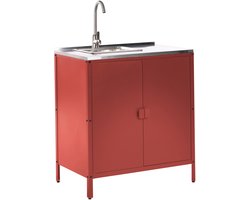 BELIANI VILAMA - Buitenkeukenkast met spoelbak - Rood - Staal