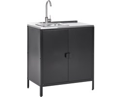 BELIANI VILAMA - Buitenkeukenkast met spoelbak - Zwart - Staal