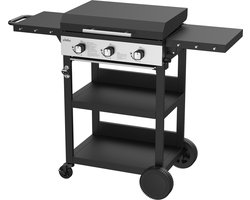 BIGHORN Plancha Barbecue Grill, Gas barbecue met deksel, Grillwagen, 3 Branders, BBQ-grill, Gas-Griddle, zijplank inklapbaar, camping, terras tuin