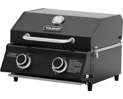 Compacte Gasbarbecue – Tafelgrill – Campingbarbecue – Mini Grill – Gasbarbecue Voor Buiten – 2 Roestvrijstalen Branders – Compact Formaat 45,5x45,5x34,5 cm