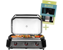 Cozze® G-800 Plancha Gasbakplaat met deksel en 3 gasbranders, 7,5 kW, 30mbar - Inclusief gratis BBQ-set