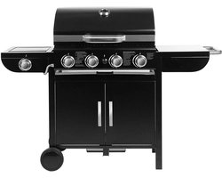 DoneMore® - Gas BBQ grill met 4 branders en zijbrander - grillwagen met thermometer en piëzo ontsteking - zwart - 133x52x122 cm - 27 kg