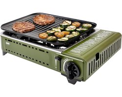 Draagbare Grill-Barbecue – Camping BBQ – Gasbarbecue – Outdoor Grill – Campinggrill – Gietaluminium Grillrooster – Roestvrijstalen Vetopvangbak – 1,8 kW Vermogen – Geschikt voor B-250 Gascartridges