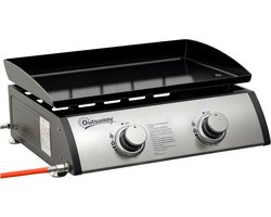 Gas Plancha Grill – Gasbarbecue – Buitenkeuken – Tafelgrill – Compacte Grill – 2 RVS Branders 6 kW – Anti-aanbakplaat & Vetopvangbak