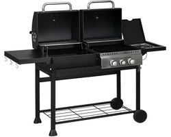 Gasbarbecue - Gasbarbecue en grill - Met slang, thermometer en warmhoudplaten - 5 Branders - Zwart + zilver