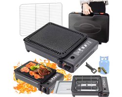 Gasbarbecue voor camping - draagbaar 2-in-1 - gascartouche/gasfles - met grillplaat en koffer