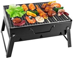 GELLDG Houtskoolgrill - Reisegrill met Uittrekbare Aslade - Opvouwbare Minigrill 35x27x20cm - Geschikt voor Picknick en Camping - Metalen Tischgrill - Draagbaar Design