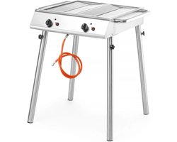 HENDI Krachtige gasgrill – 9,5kW – Compact en draagbaar – 2 onafhankelijke branders – Roestvast staal – 770x710x870 mm