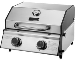Tafel BBQ - Tafelgrill - Compacte Grill - Roestvrijstalen Branders - Zilver - 45cm x 45cm x 34cm