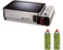 Kemper Smart grill Plancha - draagbare gas barbecue Tafelbarbecue Campingkooktoestel - incl. 2 gasflessen - Noodpakket item