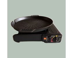 Koreaanse BBQ Grill Pan Set – Draagbare Anti-aanbak Grillplaat (Ø 32 cm) met Gasbrander & Windscherm – Lichtgewicht en Gemakkelijk Schoon te Maken