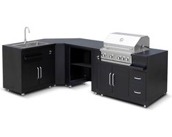 Oviala - Hoekkeuken buiten met 4 elementen, spoelbak en barbecue - Memphis