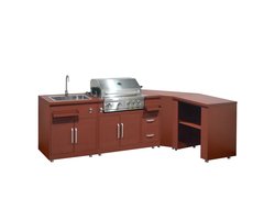 Oviala - Hoekkeuken voor buiten met 4 elementen, spoelbak en stenen barbecue. - Memphis