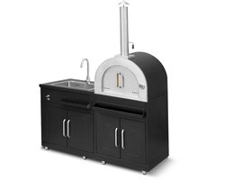 Oviala - Metalen buitenkeuken met 2 spoelbakken en pizzaoven - Memphis