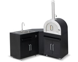 Oviala - Metalen buitenkeuken met 3 modules, spoelbak en pizzaoven - Memphis