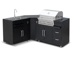 Oviala - Metalen buitenkeuken met 3 spoelbakken en barbecue - Memphis