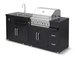 Oviala - Metalen buitenkeuken met spoelbak, barbecue en opbergruimte. - Memphis