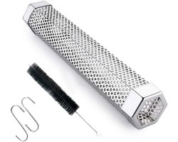 Pellet Smoker Tube 30,5 cm RVS BBQ Houtpelletbuis Roestvrij Gas Grill Houtskool Elektrische Roker Hexagonaal met Haken en Borstel.