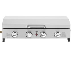 Plancha gas 4 branders bbq gasgrill bakplaat met deksel "Fasto" - 10 kW - Grijs