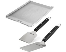 Plancha Set BURNHARD® 2-delig, roestvrij staal, ergonomisch, voedselveilig, slagvast, krasbestendig – Grillspatel en Grillschraper Set