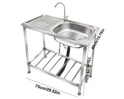 Roestvrijstalen Vrijstaande Gootsteen met Aanrechtblad – Enkel Wasbak voor Keuken, Tuin & Buitengebruik