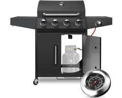 Stemily Gas BBQ - 4 Hoofdbranders - 1 Zijbrander - Ingebouwde Thermometer - Zijtafels & Gereedschaphaken - 44x135x136cm