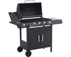 Sunny Barbecue-grill trolley op gas met thermometer RVS zwart 122 x 55 x 98 cm