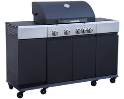 sweeek - Gasbarbecue 4 branders + 1 zijbranders maxim, staal, ingebouwde thermometer, vetopvangsysteem, verwarmingsrooster, l 145,5 x b 61,5 x h 143,5 cm