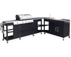 sweeek - Gasbarbecue met 4 branders + 1 zijbrander, buitenkeuken met gootsteen, keukengerei en thermometer - rochefort