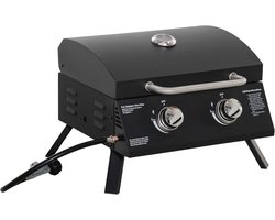 Tafelgrill Gasgrill BBQ met 2 Branders - Mobiele Grillwagen voor Buiten met RVS en Thermometer