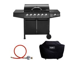 TAINO BASIC 6+1 pits gasbarbecue - afdekhoes set regelaar BBQ grill accessoires zwart