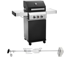 TAINO BLACK 2+1 + draaispit set gasbarbecue - met zijbrander gasbarbecue 2 branders mat zwart