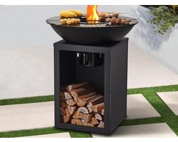 Vente-unique Barbecue plancha brasero op houtskool met opbergruimte 80 x 80 x 96 cm, zwart - IGNOS