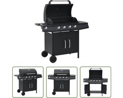 vidaXL Bbq - Gasbarbecue - Gasbarbecue 4+1 kookzone staal zwart - Buitenkoken - Gasgrill - Stainless Steel