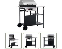 vidaXL Bbq - Gasbarbecue - Gasbarbecue met 3-laags zijtafel zwart en zilverkleurig - Buitenkeuken - Tuinkooktoestel - Gasgrill
