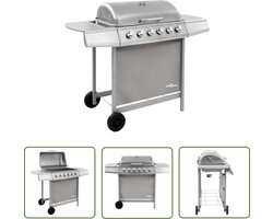vidaXL Bbq - Gasbarbecue - Gasbarbecue met 6 branders zilverkleurig - Buitengoed - Tuingrill - Stainless Steel
