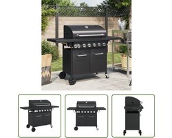 vidaXL Bbq - Gasbarbecue - Gasbarbecue met 7 branders gepoedercoat staal zwart - Buitengoed - Tuingereedschap - Barbecueset