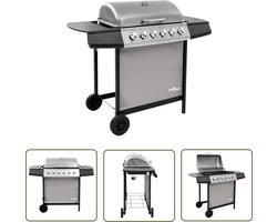 vidaXL Buitengoed - Gasbarbecue - Gasbarbecue met 6 branders zwart en zilverkleurig - Bbq - Grillen - Outdoor Cooking