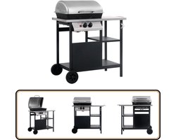 vidaXL Gasbarbecue - 3-laags zijtafel - Zwart/Zilver Gasbarbecue - Bbq - Buitenkeuken - Tuinkookset - Stainless Steel