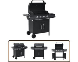 vidaXL Gasbarbecue 4+1 - Staal - Zwart - Inclusief hoes Gasbarbecue - Bbq - Buitenkeuken - Gasfornuis - Barbecueset