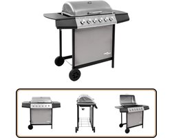 vidaXL Gasbarbecue 6 branders zwart/zilver Gasbarbecue - Buitengoed - Bbq - Grillen - Outdoor Cooking