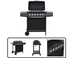 vidaXL Gasbarbecue - 6 kookzones - Staal - Zwart Gasbarbecue - Bbq - Buitengrill - Gasgrill - Stainless Steel