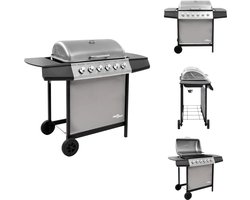 vidaXL Gasbarbecue-grill - Gasbarbecue Grills - Buiten Grill - Buiten Grills - Gasbarbecue met 6 branders zwart en zilverkleurig