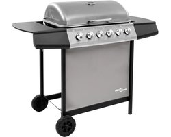 vidaXL Gasbarbecue met 6 branders zwart en zilverkleurig