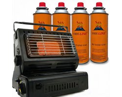 Draagbare Gaskachel - Buitenkachel - Heater - Kacheltje - Terrasverwarming Incl. 4 Butaan Gasbussen - Camping gaskachel - Gas Heater - Verstelbaar