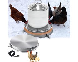 Drinkbak voor kippen met verwarmingsplaat, geschikt voor drinkbakken voor pluimvee, drinkbakverwarmer, temperatuur regelbaar, raakt niet oververhit, 38 cm diameter, geschikt voor kippen, kalkoenen, ganzen, eenden en duiven.