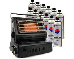 Eurocatch Gaskachel & Kooktoestel in 1 - Incl. 12 Butaan Gasbussen - Heater - Kachel - Terrasverwarmer - Camping gaskachel - Gas Heater - Verstelbaar - Draagbaar