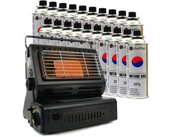 Eurocatch Gaskachel & Kooktoestel in 1 - Incl. 20 Butaan Gasbussen - Heater - Kachel - Terrasverwarmer - Camping gaskachel - Gas Heater - Verstelbaar - Draagbaar