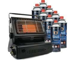 Eurocatch Gaskachel & Kooktoestel in 1 - Incl. 8 Butaan Gasbussen - Heater - Kachel - Terrasverwarmer - Camping gaskachel - Gas Heater - Verstelbaar - Draagbaar